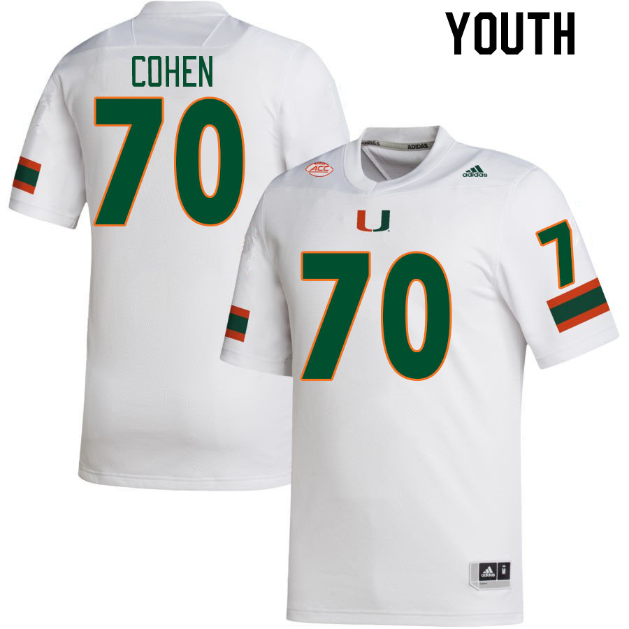 Youth #70 Javion Cohen Miami Hurricanes College Football Jerseys Stitched-White - Click Image to Close